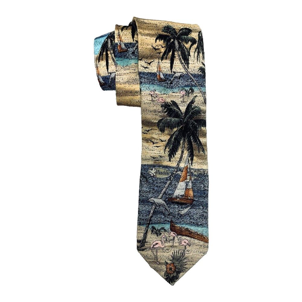Vintage Tropicals by Tango Silk Neck Tie Florida Vacation Nautical Dolphin Beach